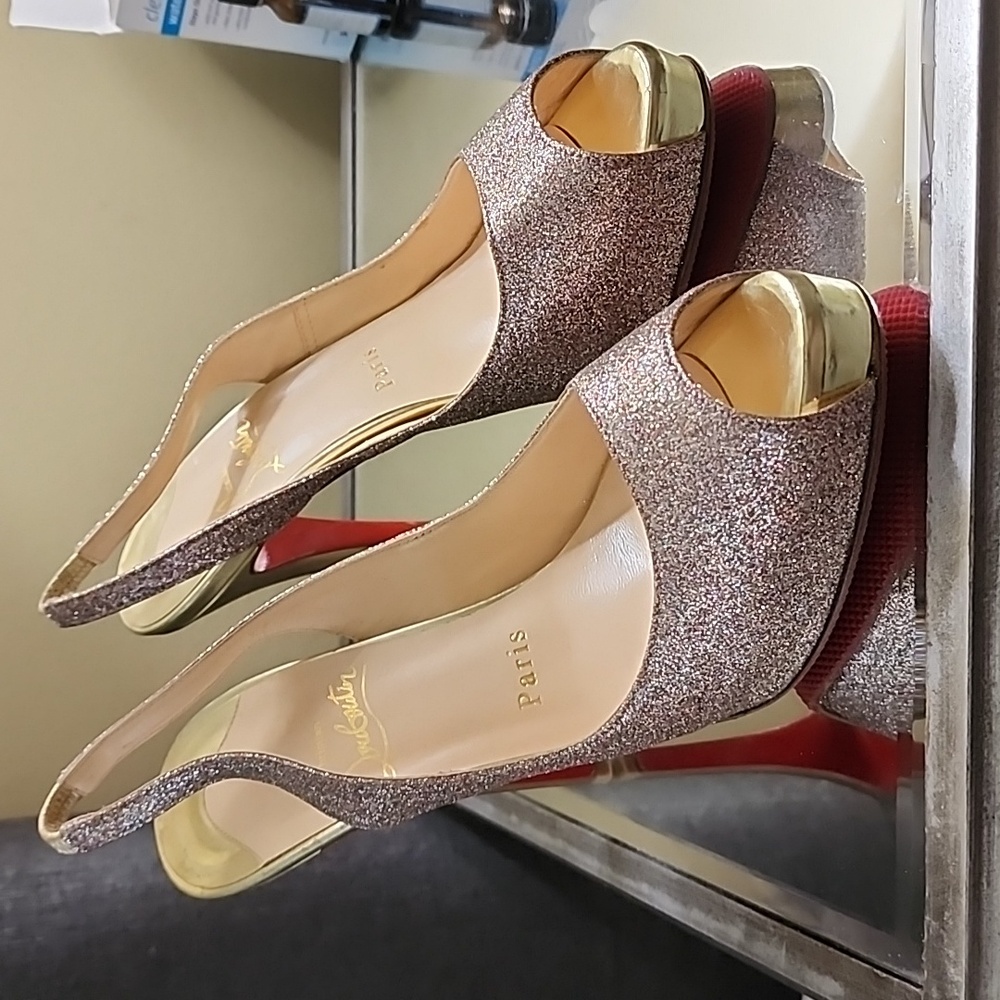 Christian Louboutin Glitter Peep Toe Slingback